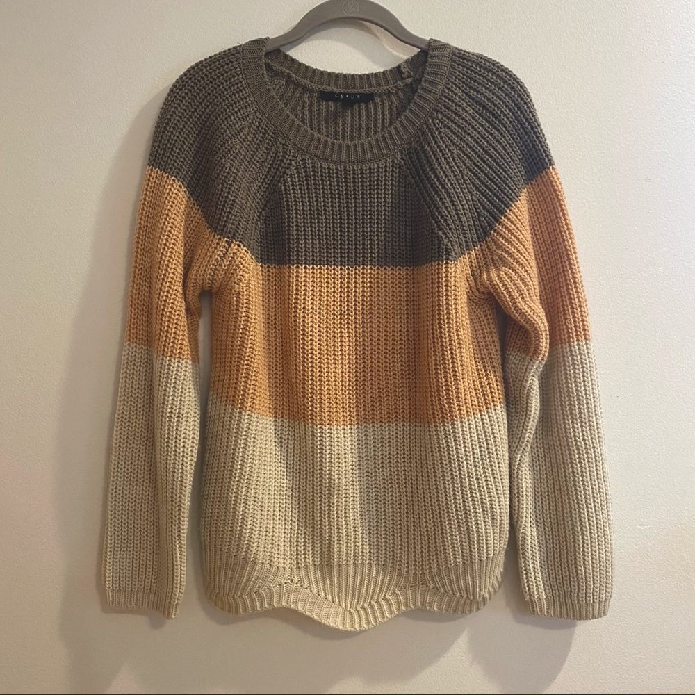 Brown, Pink, and Beige Scalloped Sweater